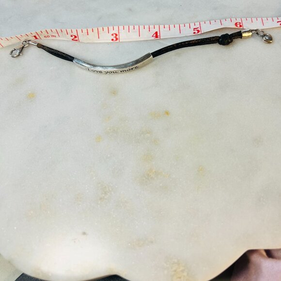 Unisex Sterling Silver & Leather "Love You More" Bracelet With Heart Charm - Picture 4 of 4